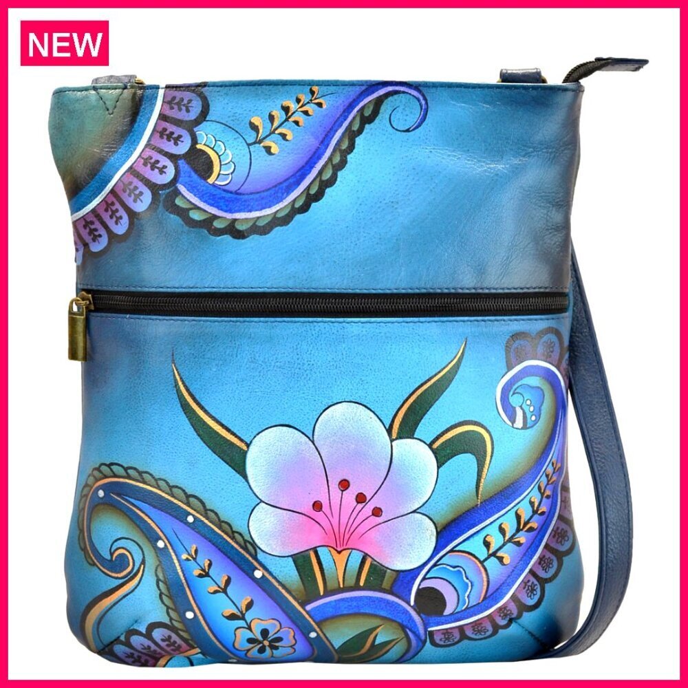 Genuine Leather Crossbody Bag Hand-Painted Adjustable Strap